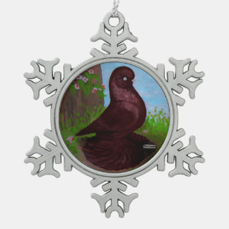 Red Tumbler Pigeon Circle Snowflake Pewter Christmas Ornament