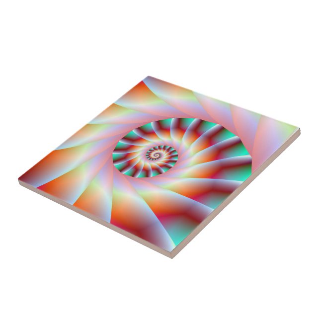 Red Turquoise and Pink Spiral Steps tile (Side)