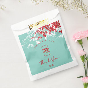 Red & Turquoise Bamboo Leaves Chinese Wedding Favour Bags