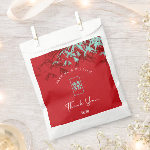 Red & Turquoise Bamboo Leaves Chinese Wedding Favour Bags