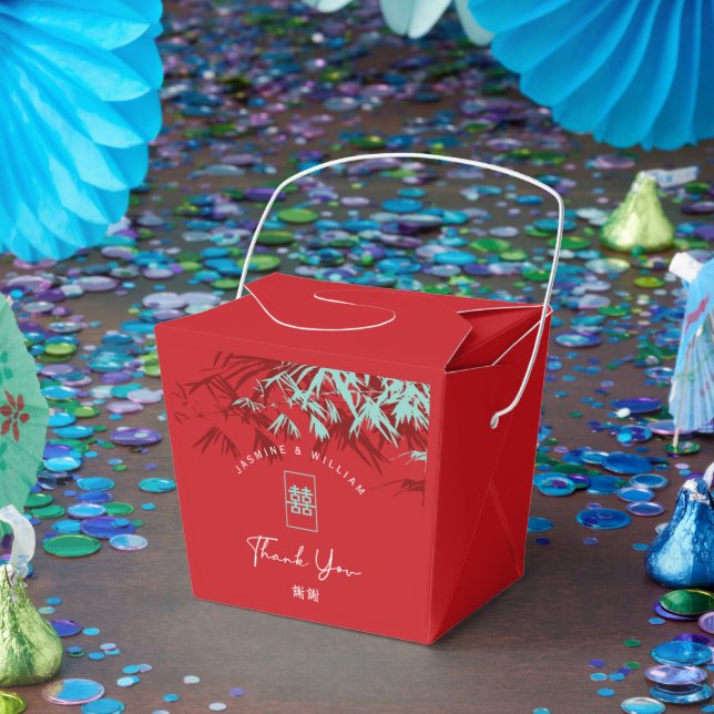 Red & Turquoise Bamboo Leaves Chinese Wedding Favour Box (Party)