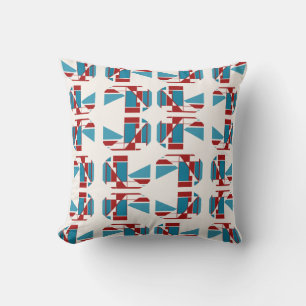 Red Turquoise Blue Boxes in Rows Geometric Design Cushion
