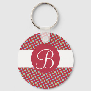 Red turquoise dots custom monogram keychain