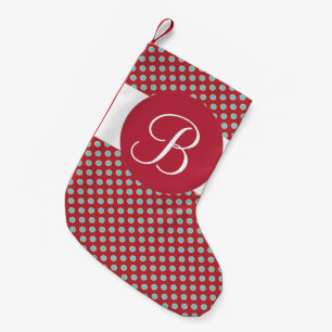 Red turquoise dots monogram Christmas stocking
