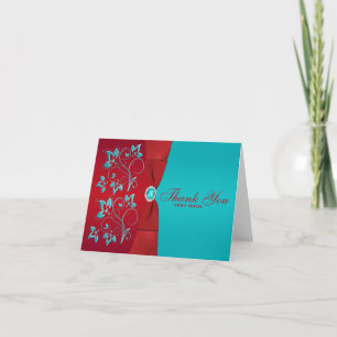 Red, Turquoise Floral Thank You Card