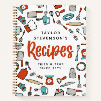 Red Turquoise Hand Drawn Cooking Utensils Recipes