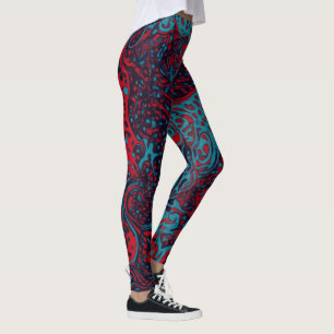 Red Turquoise Marble Abstract Pattern Leggings