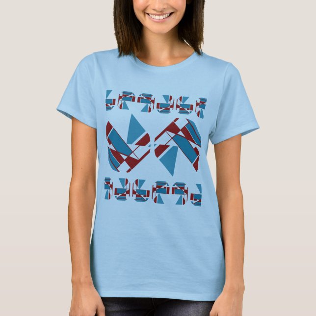 Red Turquoise Navy Bordered Mediterranean-inspired T-Shirt (Front)
