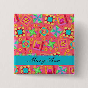 Red Turquoise Patchwork Quilt Name Badge