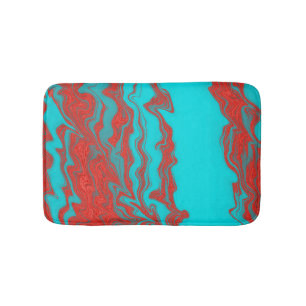 Red Turquoise Wavy Lines Bath Mat