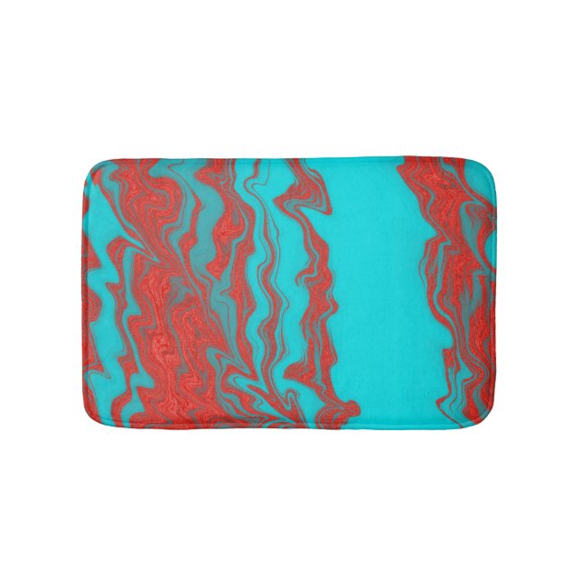 Red Turquoise Wavy Lines Bath Mat (Front)