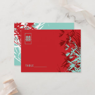 Red & Turquoise Zen Bamboo Leaves Chinese Wedding Place Card