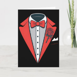 Red Tuxedo Costume With Rose Fancy Formal Bow Tie  Card
