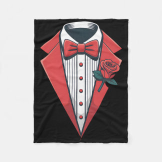 Red Tuxedo Costume With Rose Fancy Formal Bow Tie Fleece Blanket