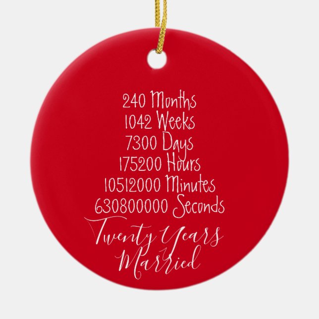 Red Twentieth Anniversary 20th wedding Ceramic Tree Decoration (Front)