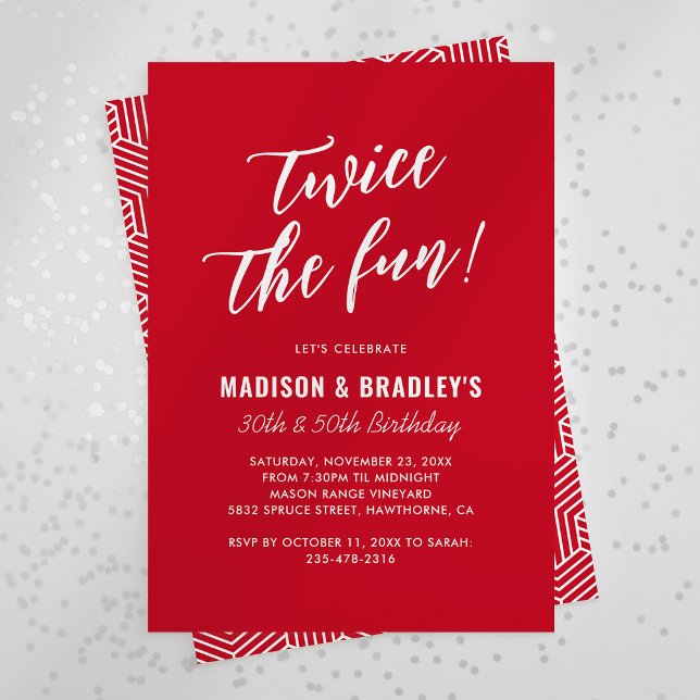 Red Twice the Fun Joint Birthday Invitation (Creator Uploaded)