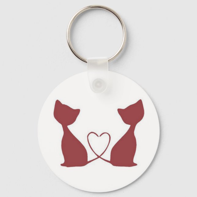 Red Twin Cats Heart Tail Keychain (Front)