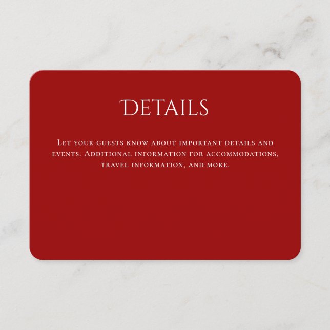 Red Typography Curved Wedding Details Enclosure Card (Front)