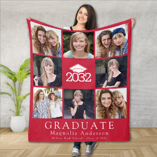 Red Typography Graduation Photo Collage Fleece Blanket