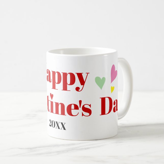 Red typography Happy Valentines Day hearts Coffee Mug (Front Right)