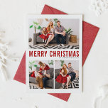 Red Typography Merry Christmas Three Photo Holiday Card<br><div class="desc">Send Christmas greetings to family and friends with this customizable holiday photo card. It features red simple typography and snow pattern. The texts are fully customizable for any greetings. You can change the pattern to another photo or upload a white background if you want it blank.</div>