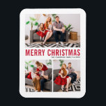 Red Typography Merry Christmas Three Photo Magnet<br><div class="desc">Merry Christmas! Bring a touch of holiday cheer to your home with our Customisable Photo Christmas Magnet! Perfect for displaying cherished memories, this magnet allows you to personalise it with your favourite festive photo, making it a unique addition to your holiday decor. An ideal gift for family and friends—create memorable...</div>