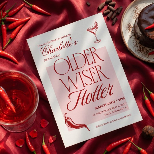 Red Typography Older Wiser Hotter Birthday Invitation (Creator Uploaded)