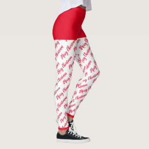 Red Typography Pattern Trendy Modern Christmas Leggings