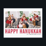 Red Typography Photo Collage Happy Hanukkah Holiday Postcard<br><div class="desc">Happy Hanukkah! Customisable Happy Hanukkah photo collage postcard featuring red simple typography and snow pattern. Personalise by adding three photos,  names,  year and other details. This modern Hanukkah postcard is available in other colours and cardstock.</div>