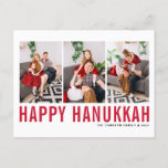 Red Typography Photo Collage Happy Hanukkah Holiday Postcard<br><div class="desc">Happy Hanukkah! Customisable Happy Hanukkah photo collage postcard featuring red simple typography and snow pattern. Personalise by adding three photos,  names,  year and other details. This modern Hanukkah postcard is available in other colours and cardstock.</div>