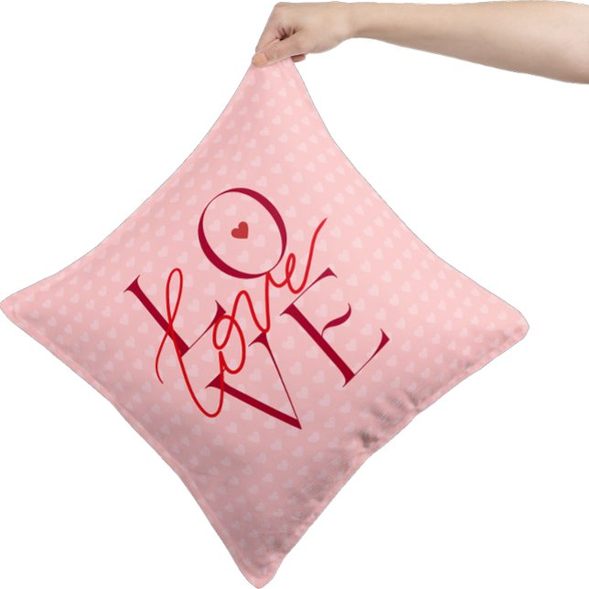 Red Typography Valentine's Day Love Pink Hearts Cushion (Creator Uploaded)