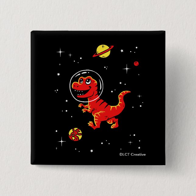 Red Tyrannosaurus Rex Dinos In Space 15 Cm Square Badge (Front)