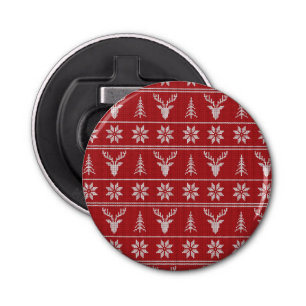 Red ugly Christmas sweater pattern  Bottle Opener