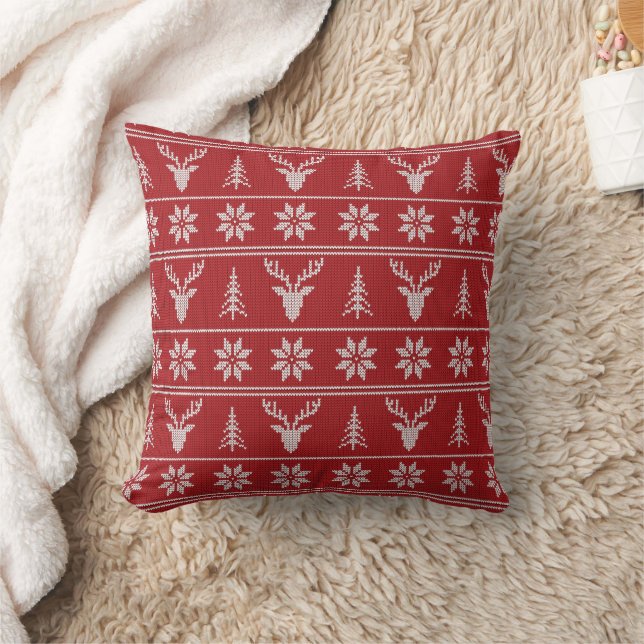 Red ugly Christmas sweater pattern  Cushion (Blanket)