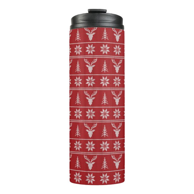 Red ugly Christmas sweater pattern  Thermal Tumbler (Front)
