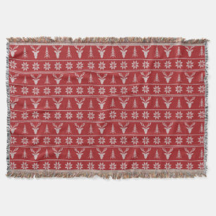 Red ugly Christmas sweater pattern Throw Blanket