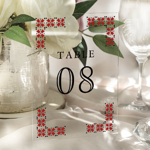 Red Ukrainian Wedding Acrylic Table Number