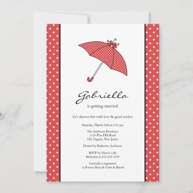 Red Umbrella Bridal Shower Invitation (Front)