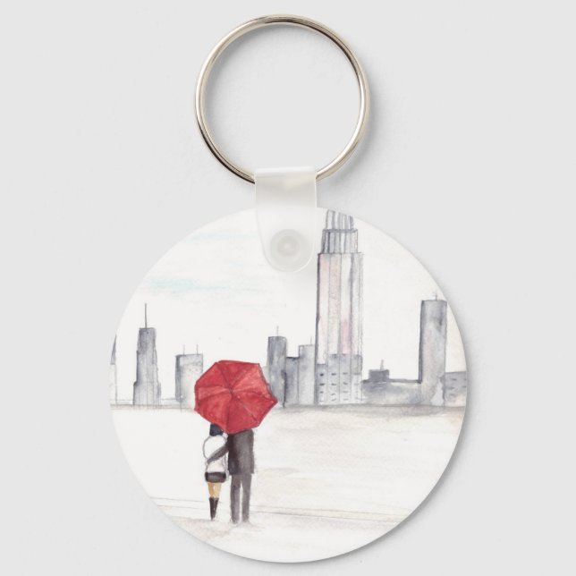 Red umbrella couple New York cool trendy beautiful Key Ring (Front)