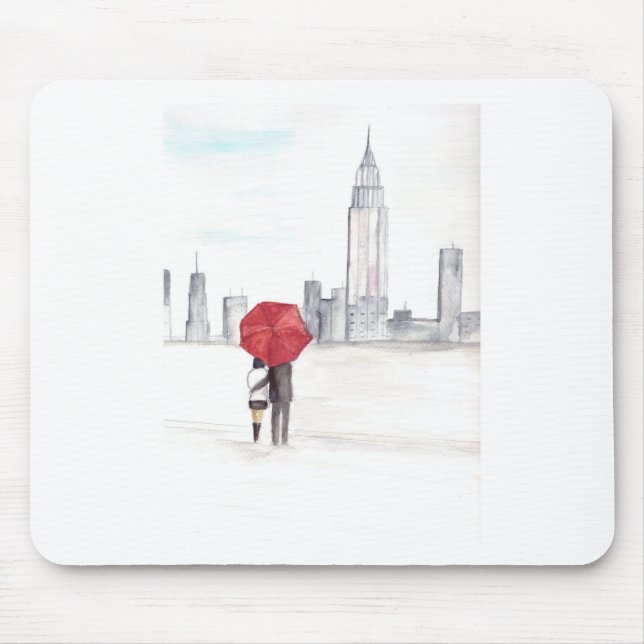 Red umbrella couple New York cool trendy beautiful Mouse Pad (Front)