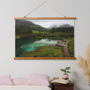 Red umbrella green lake hanging tapestry