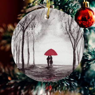 Red umbrella love couple ceramic tree decoration