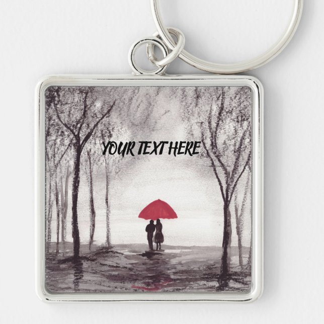 Red umbrella love couple keychain (Front)
