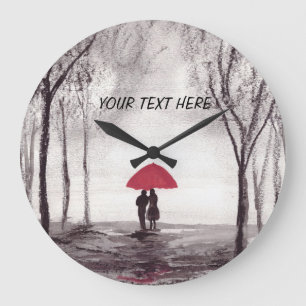 Red umbrella love couple round clock