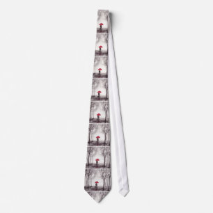 Red umbrella love couple round clock tie