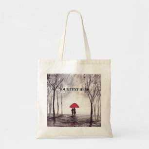 Red umbrella love couple round clock tote bag