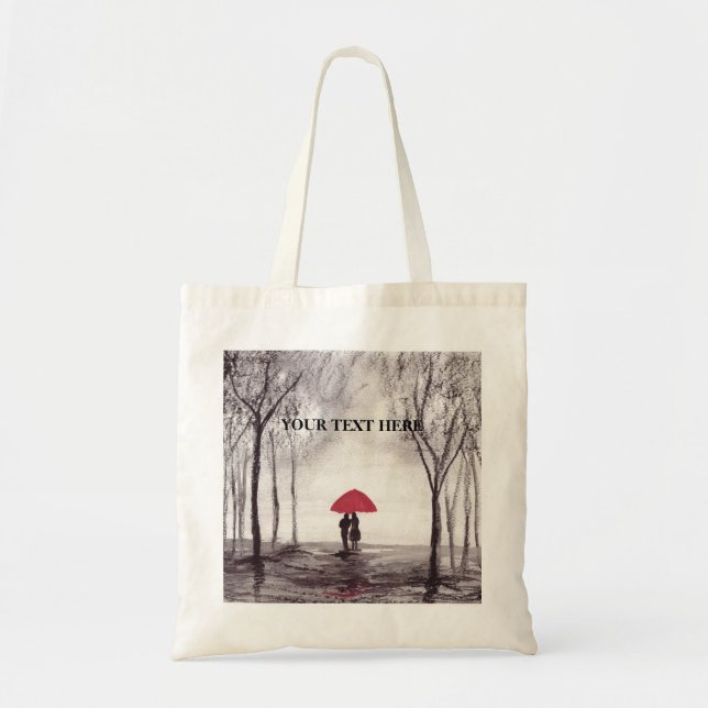 Red umbrella love couple round clock tote bag (Front)