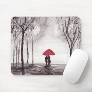 Red umbrella love couple rustic romantic mouse pad