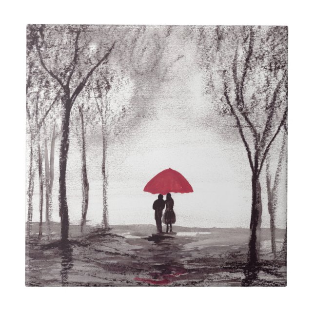 Red umbrella love couple tile (Front)
