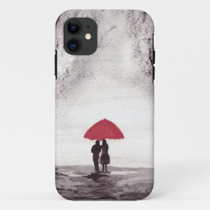 Red umbrella love couple Valentines day watercolor Case-Mate iPhone Case